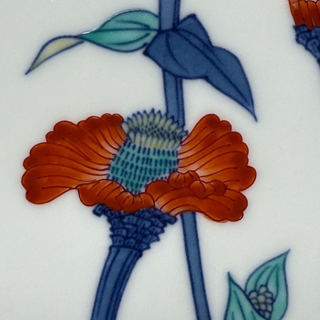 無形文化財　十二代　今泉今右衛門　色鍋島百日草絵飾皿　共箱　栞　完品