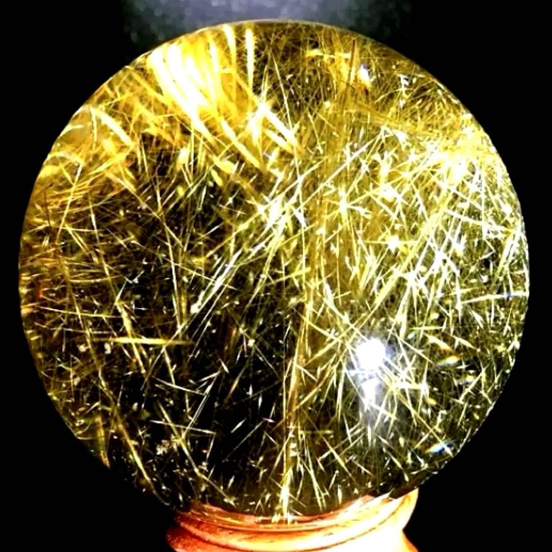 超絶綺麗✨63mm ゴールドルチルクォーツ丸玉スフィア金針水晶