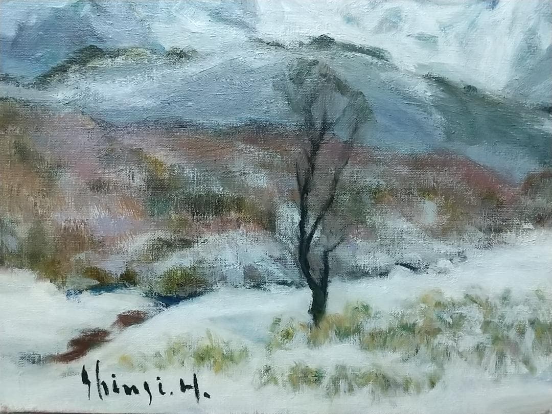 F8「冬磐梯」絵画 油絵 油彩画 風景画 アート 磐梯山 (2393)