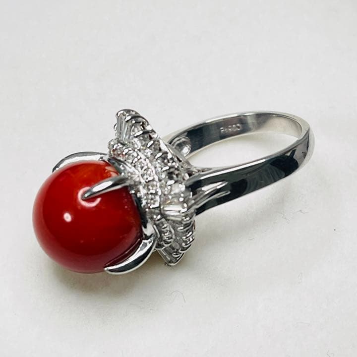 東*堂様 【美品】大珠 天然血赤珊瑚ダイヤモンドpt900リング