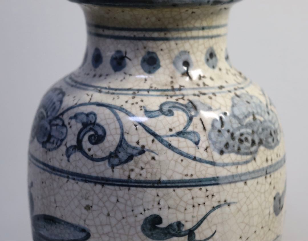 古安南　蜻蛉　染付瓶　アンティーク　送料込み1123