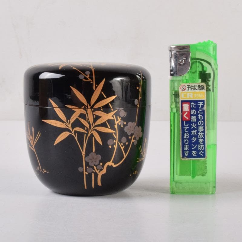 茶道具　加賀蒔絵師　中村湖舟作　松竹梅蒔絵　中棗　共箱　V　7214