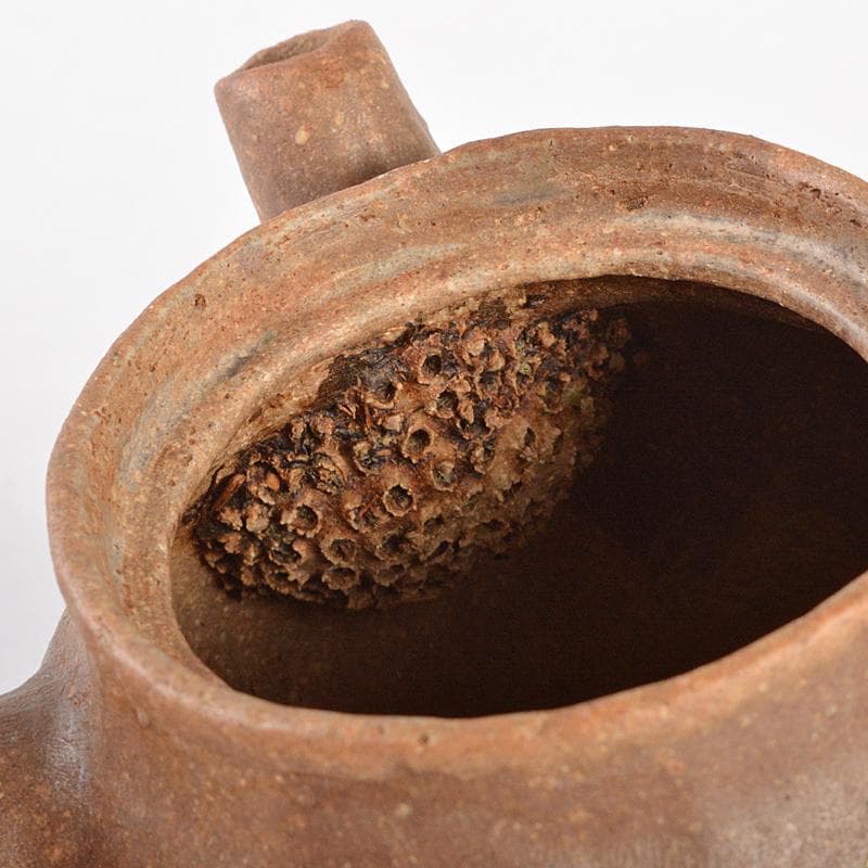 煎茶道具　萬古焼　古稀一光作　日本晴刻　手捻　横手急須　茶壷　D　R5478