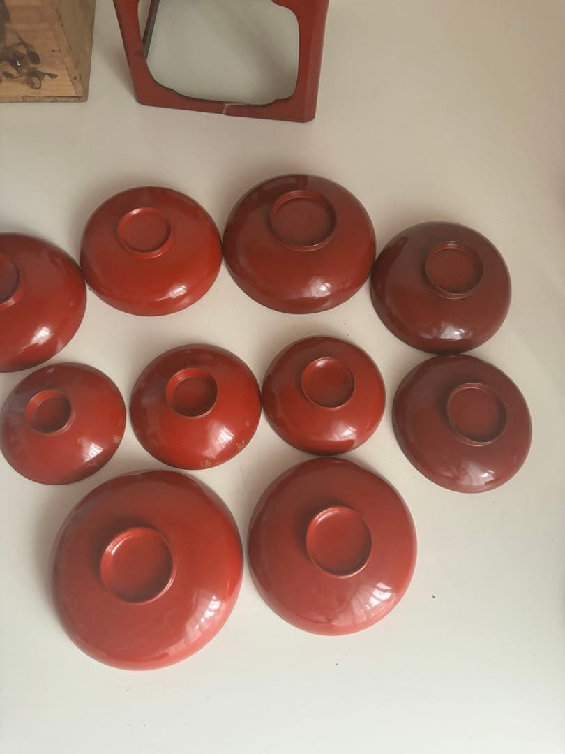 ビンテージ！古道具！推定　明治　征露記念　漆　盃　セット　木箱入り　10個　台