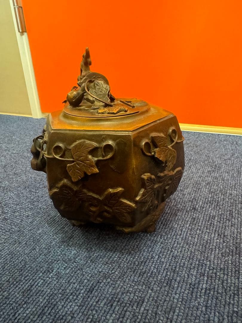 1624 中国美術 唐物 古玩 唐銅 瓢箪から駒図大矢立香炉 大明