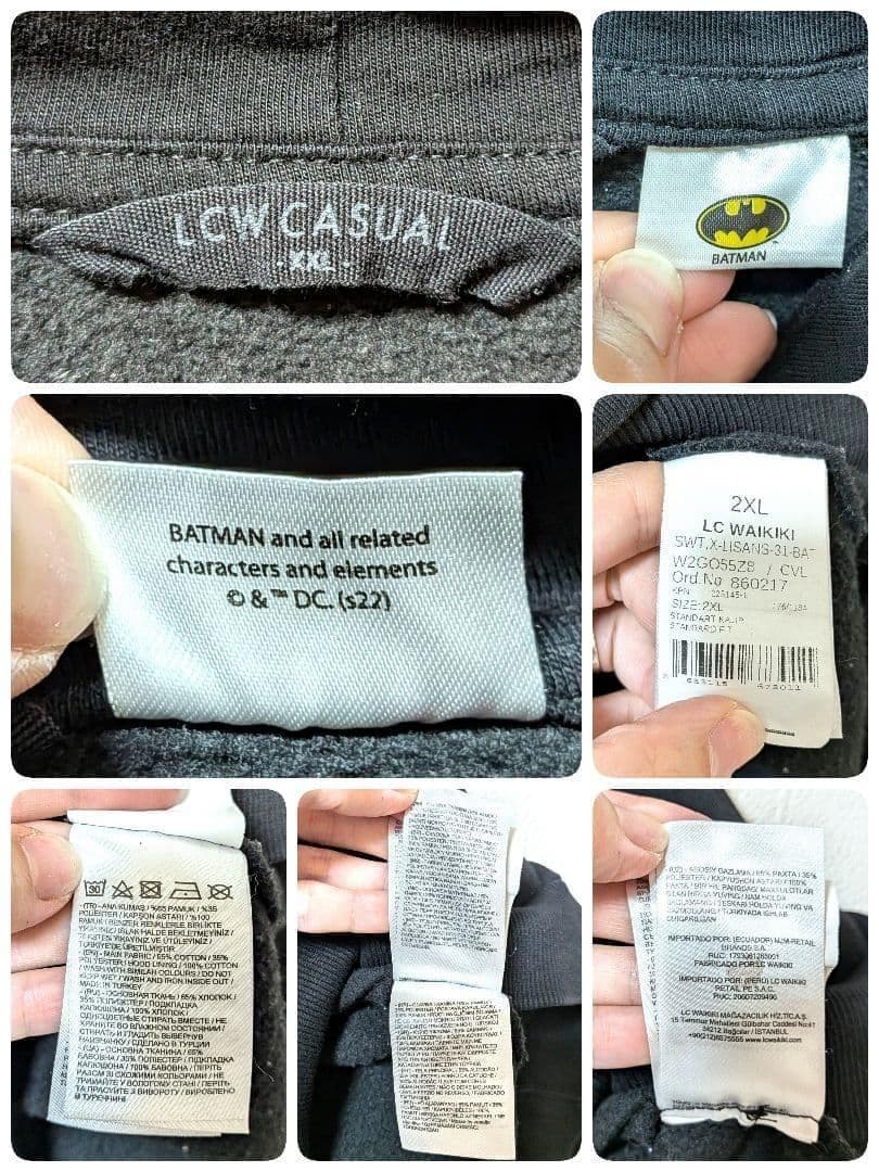 3枚LCWカジュアル バットマン ロゴ スウェットパーカー ブラック黒2XL古着