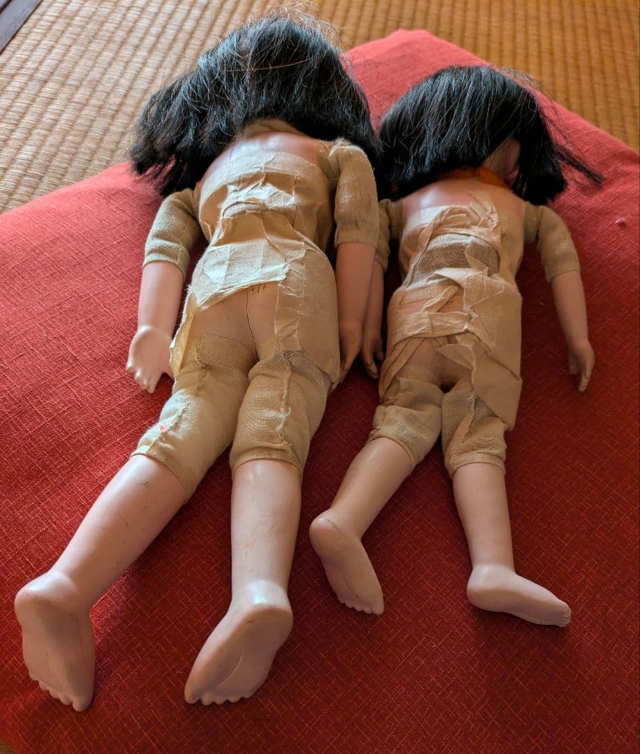 2*r様 昭和初期 正絹縮緬 市松人形 2体 伝統工芸品 紫 赤 ビスク