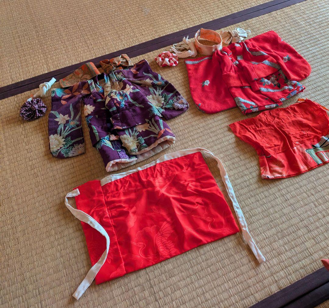 2*r様 昭和初期 正絹縮緬 市松人形 2体 伝統工芸品 紫 赤 ビスク