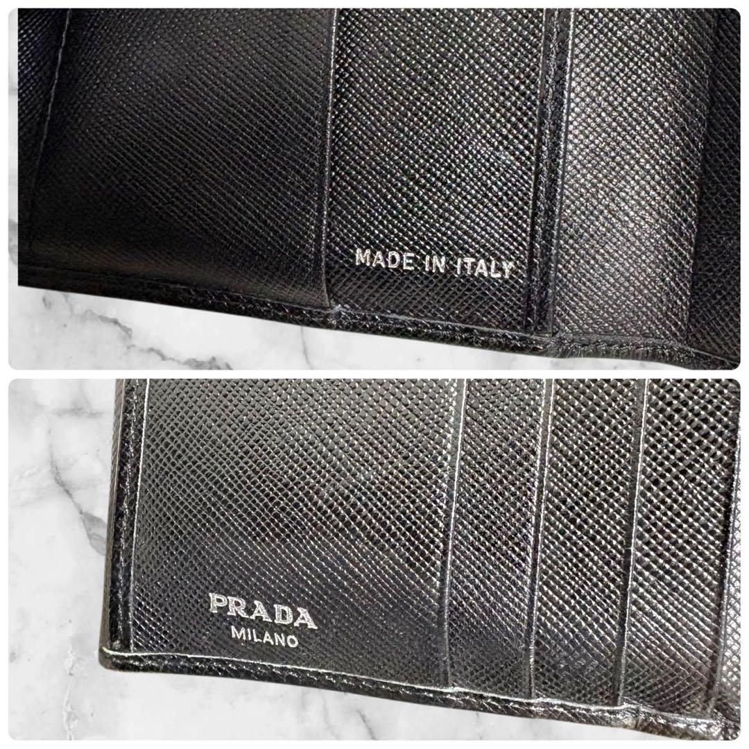 極美品✨ PRADA プラダ 三つ折り財布 サフィアーノ ブラック 三角ロゴ