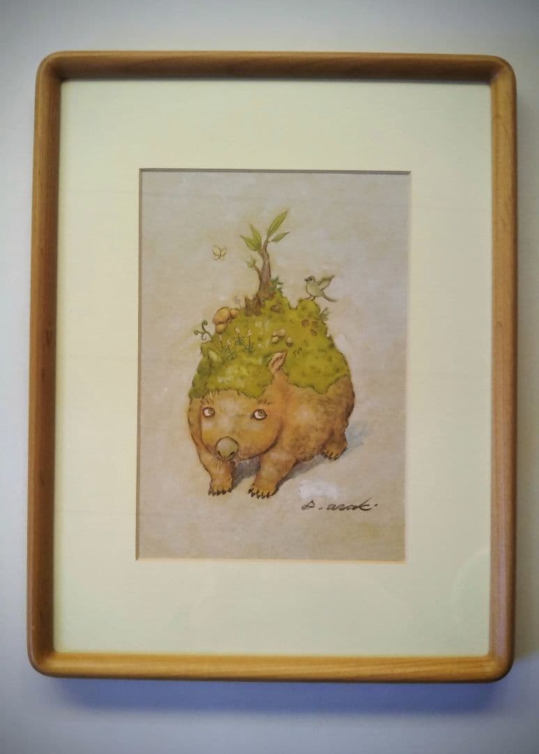 【原画】『永き眠りからの目覚め』（ウォンバット　絵画　苔　植物　森）