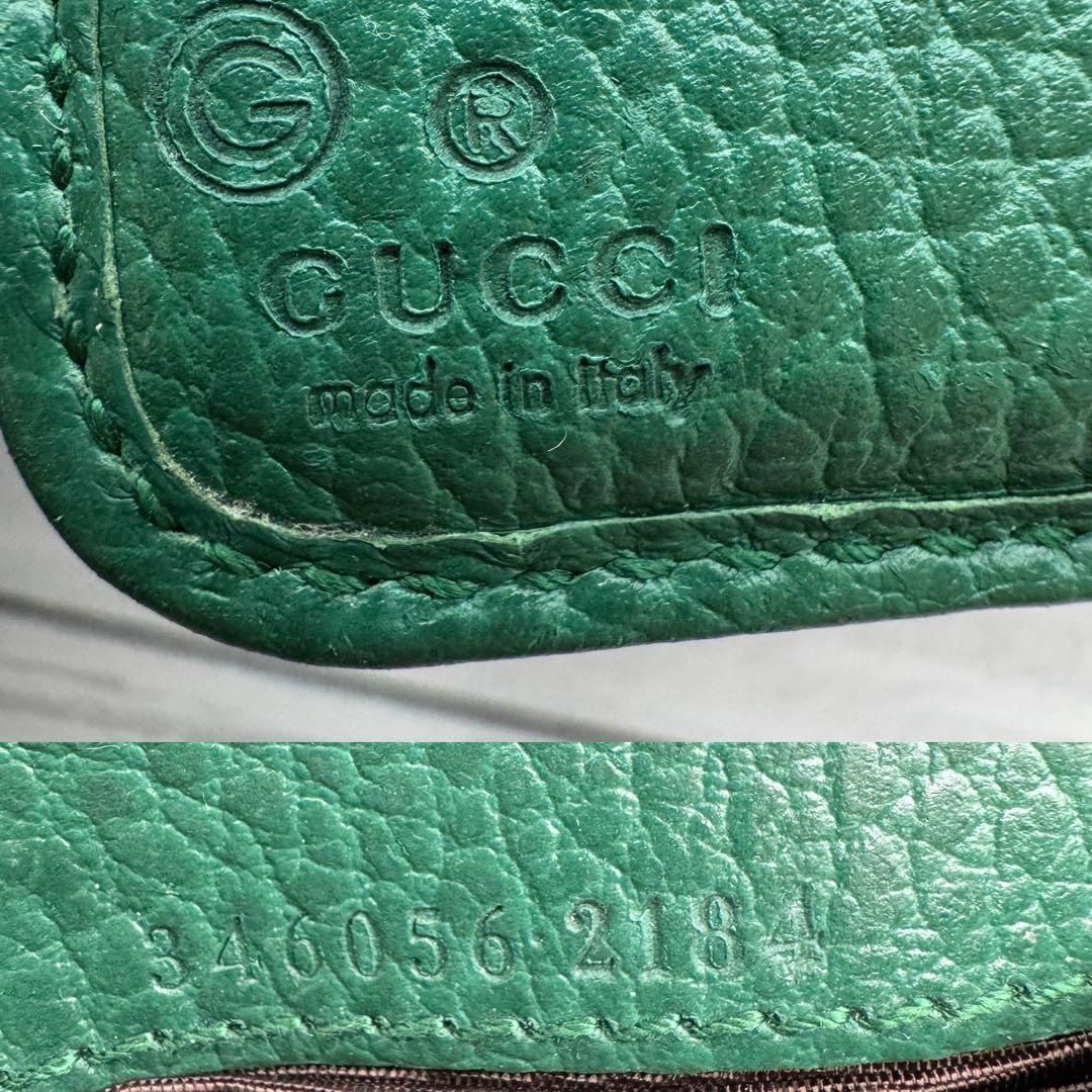 【美品】GUCCI　二つ折り財布　ラウンドジップ　 GG柄　キャンバス グリーン