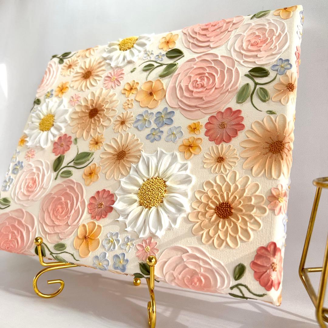 テクスチャーアート　絵画　インテリアアート　花　立体　絵　花の絵　フラワーアート