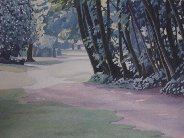 長橋繁、【真夏のロスチャイルド公園】、希少な額装用画集画、新品高級額 額装付