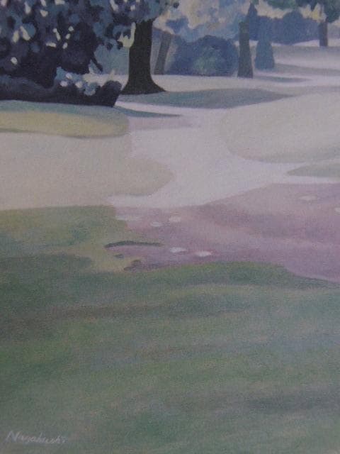 長橋繁、【真夏のロスチャイルド公園】、希少な額装用画集画、新品高級額 額装付