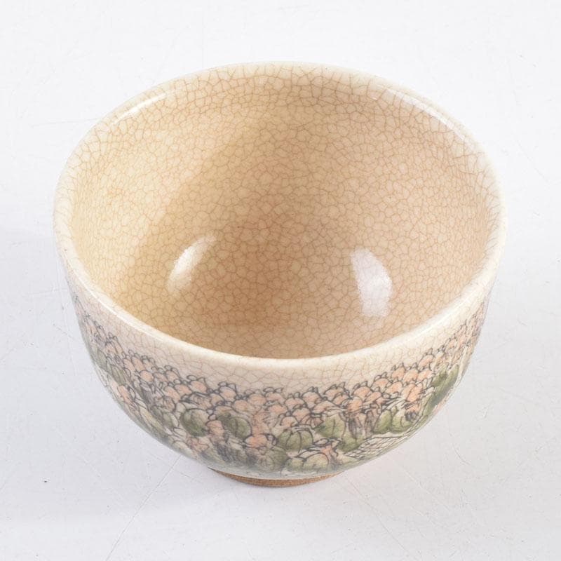 瀬戸焼　加藤晃(号晃山)作　色絵　寿千老人文　ぐい呑　盃　共箱　V　8953