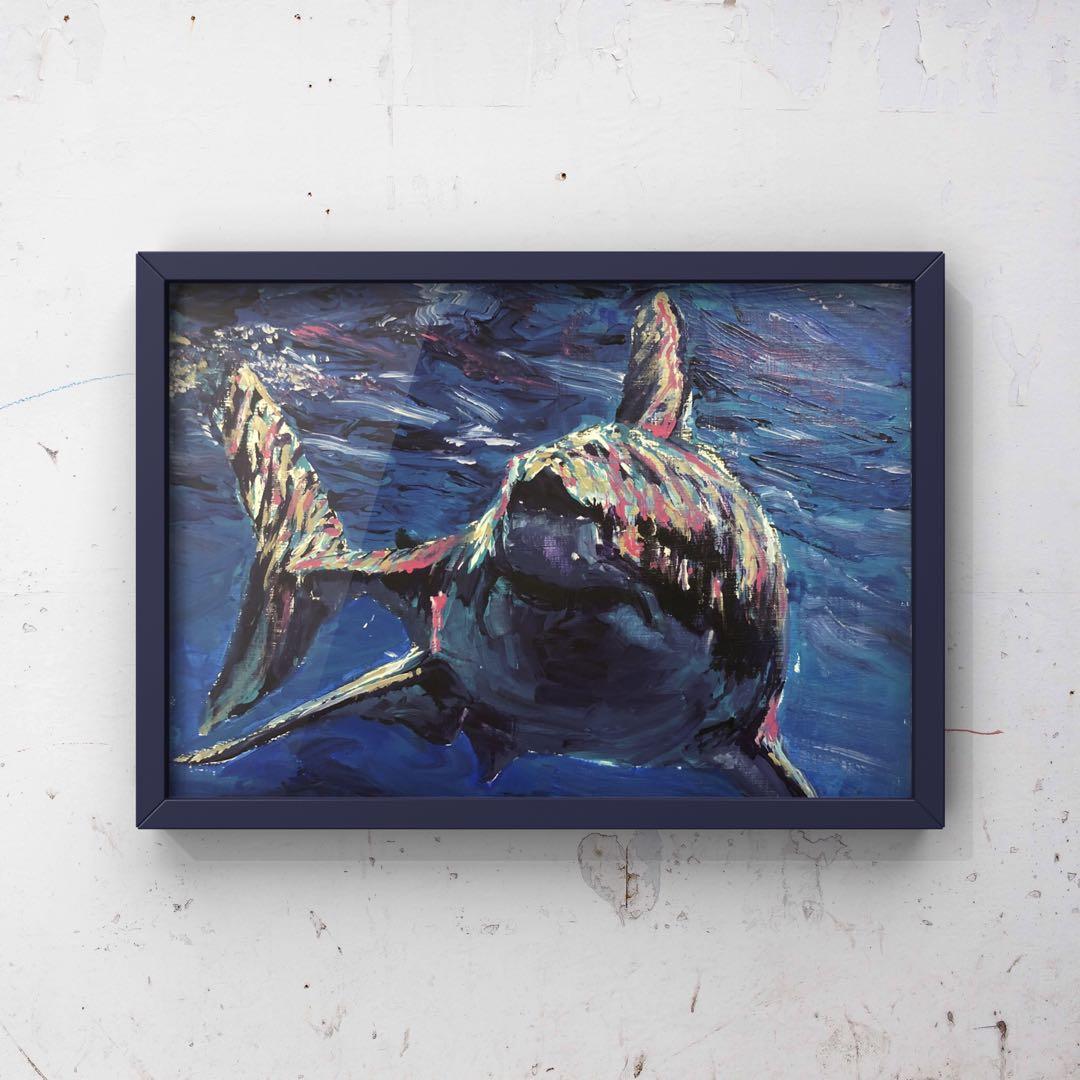 ホオジロザメ　アクリル画　原画 ホホジロザメ。 Great white shark. #art #sumi #墨絵 #サメ