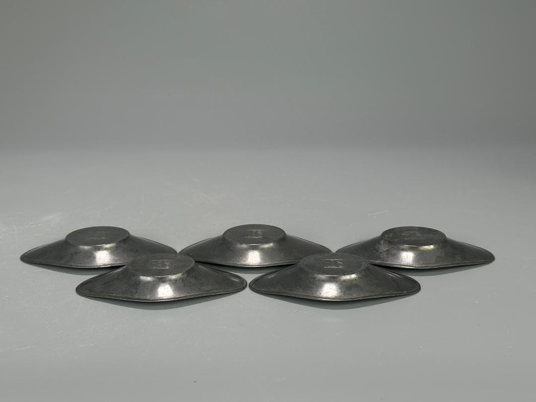 25.10.8-1 煎茶道具　錫製　鳳凰文茶托　五客