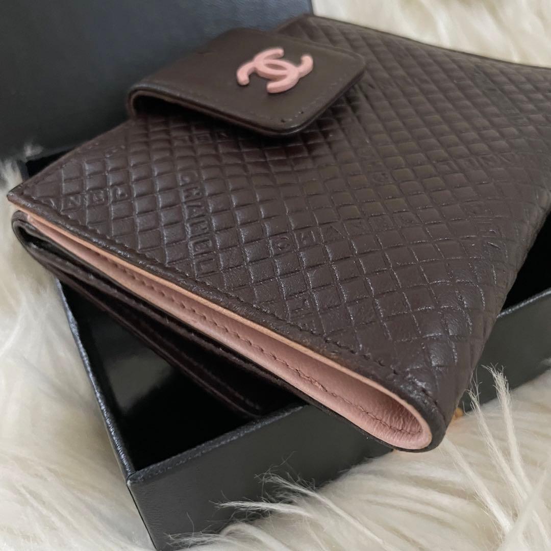 CHANEL シャネル マイクロチョコバー 二つ折り 財布 茶 ピンク 正規品