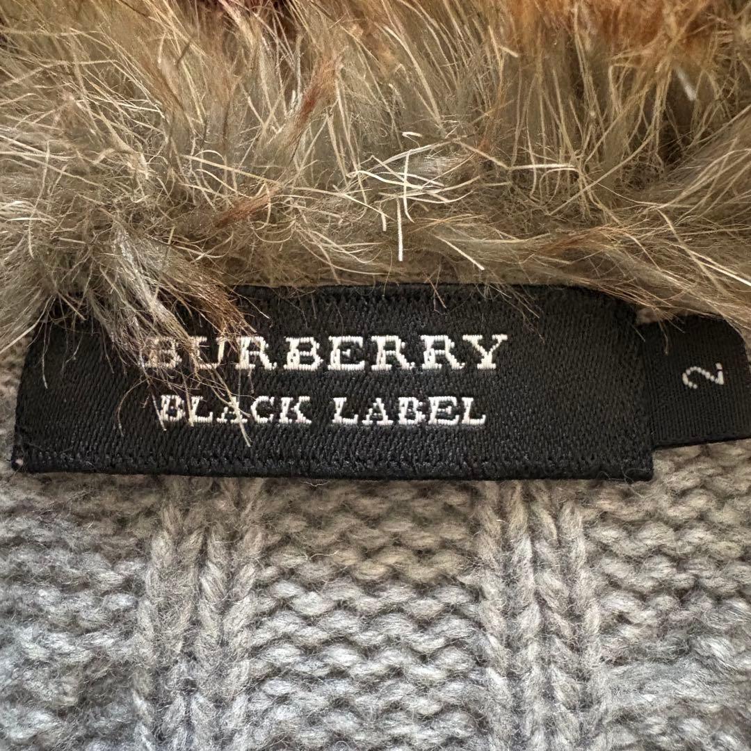 バーバリーブラックレーベル　ケーブルニット パーカー　ファー　グレー　M