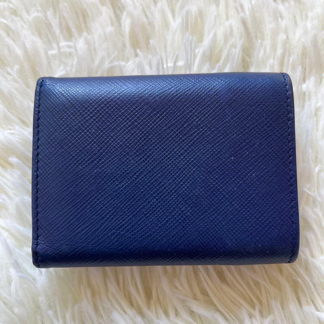 PRADA プラダ 三つ折り財布 サフィアーノレザー ネイビー ブルー