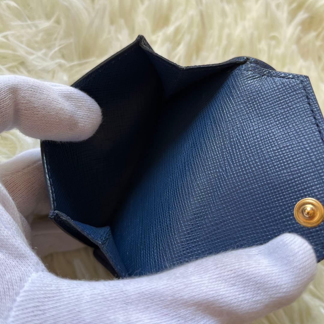 PRADA プラダ 三つ折り財布 サフィアーノレザー ネイビー ブルー