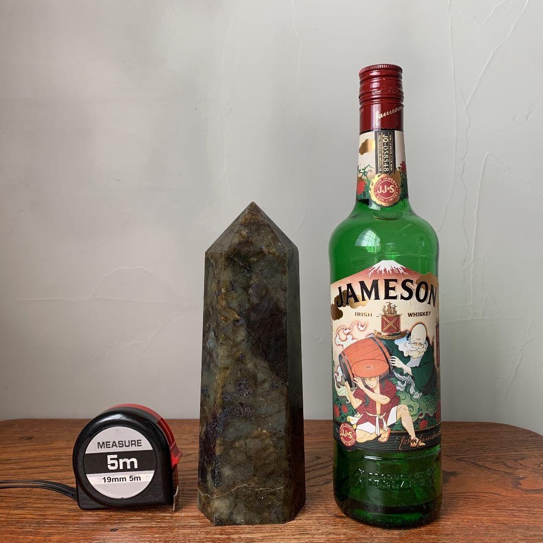 天然石 ラブラドライト ガーデンクォーツ モスグリーン 六角柱 結晶 特大