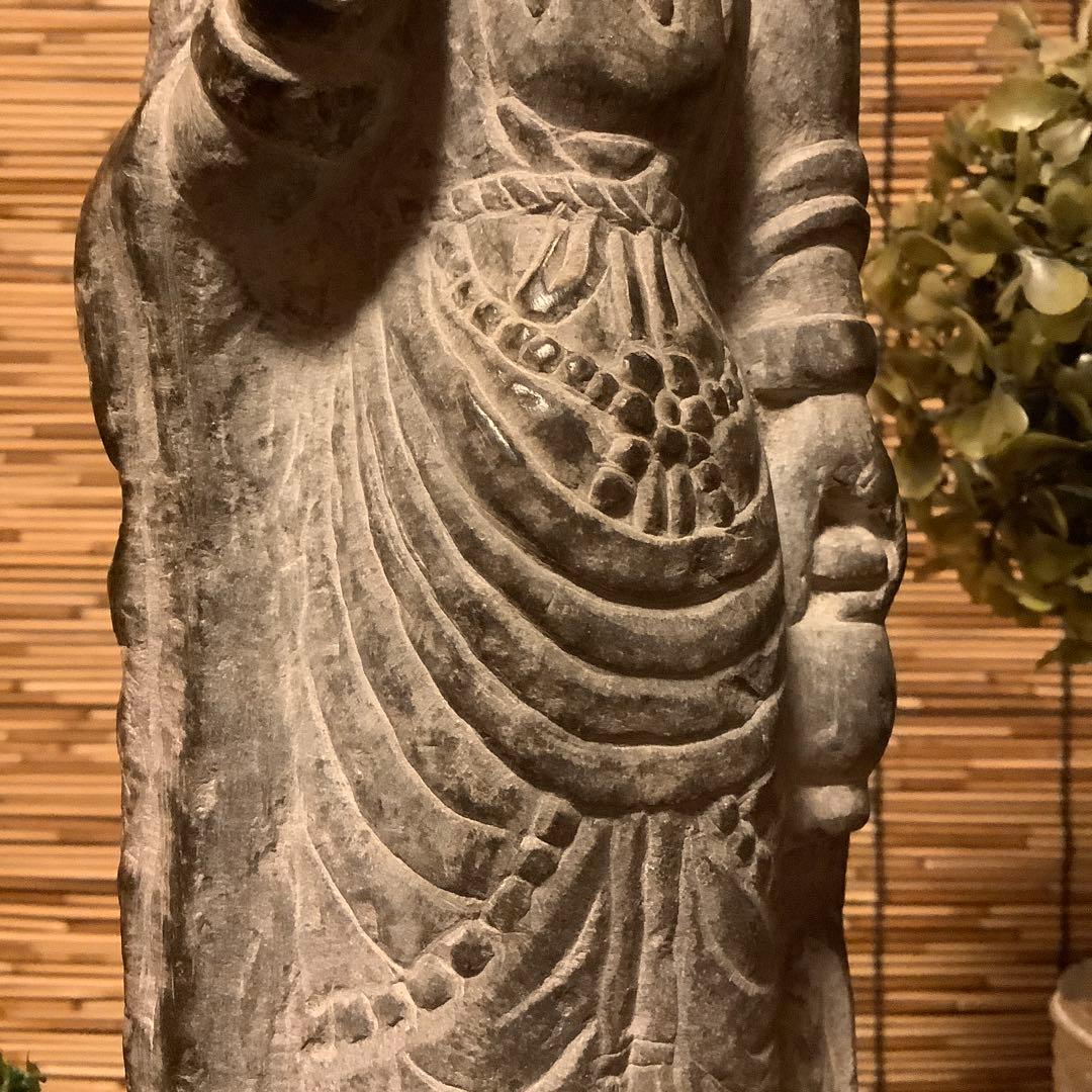 中国魏國「大魏・菩薩立像」南北朝時代・北斎・北魏様式・黒曜石・年号刻字