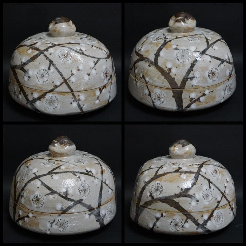 菁山窯 加藤菁山造 色絵『松竹梅文』蓋物 鉢 深鉢 盛器 飾鉢 箱付