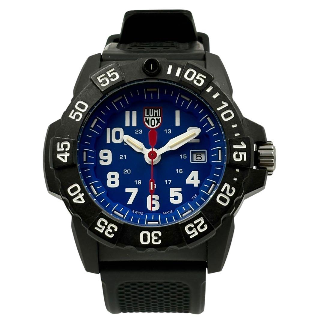 【美品】 ルミノックス 3500 腕時計 ブラック ブルー文字盤 デイト 稼働