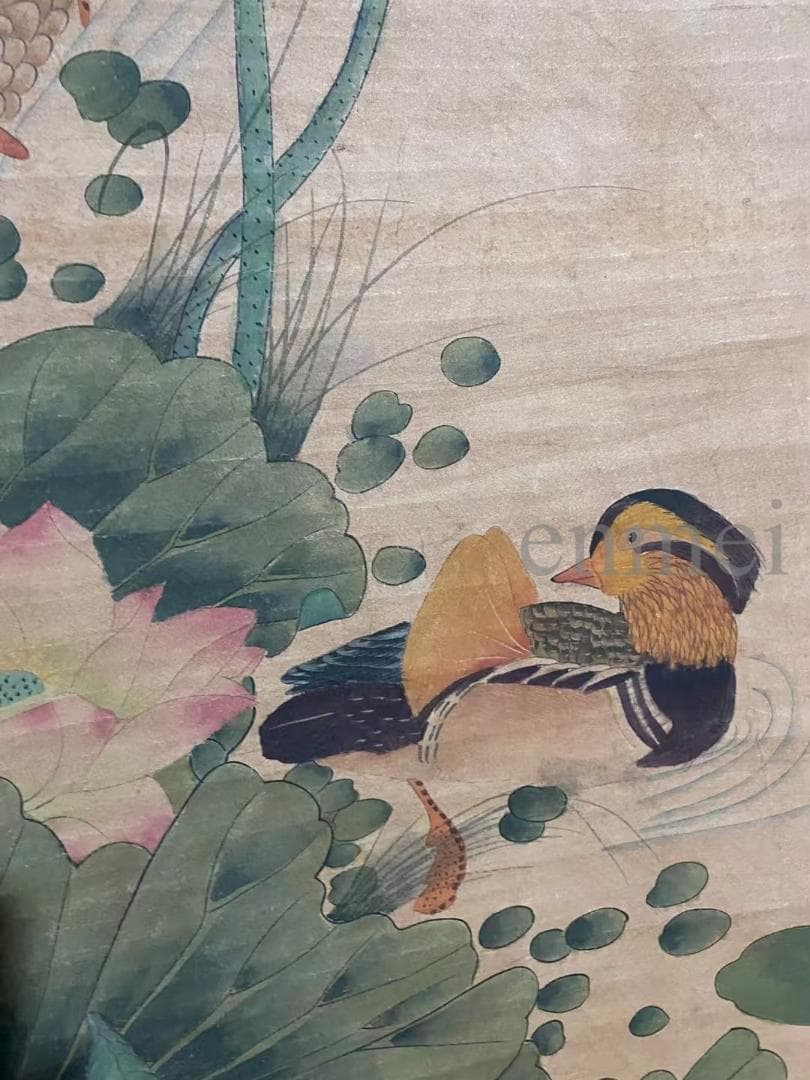 中国古美術・旧藏・五代風・徐熙款・花鳥図・手描き中堂画・掛軸・