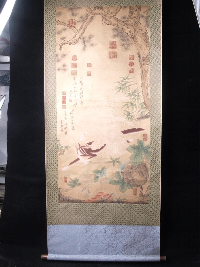 骨董掛け軸】松図 中国李唐 肉筆保證 掛け軸 捲り AK972A12-3 美術品