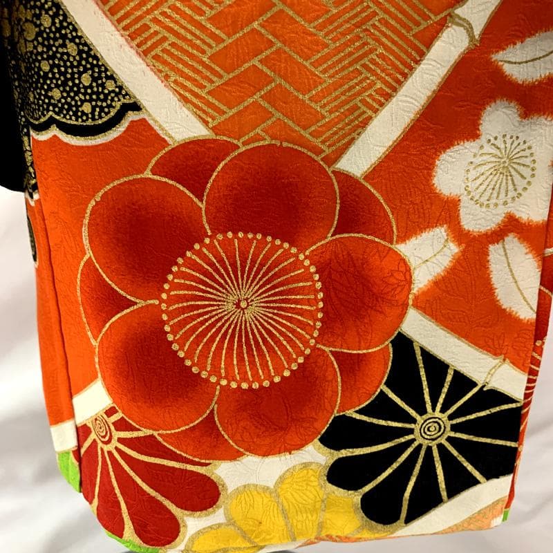 503ag11着物のみ□七五三 三歳 女児 着物&被布 金彩 梅 菊 □美品