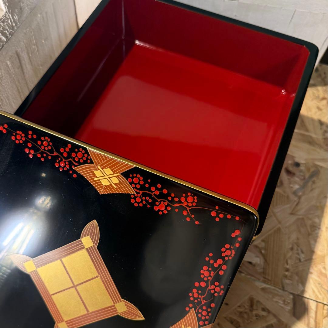 ヴィンテージ♡秀衡塗 2段重箱 黒×金×朱の華やかデザイン お正月 おせち♡