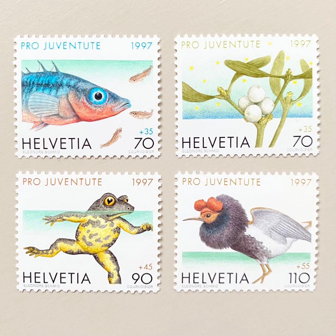 外国切手4枚（スイス：児童福祉、生き物） - メルカリ