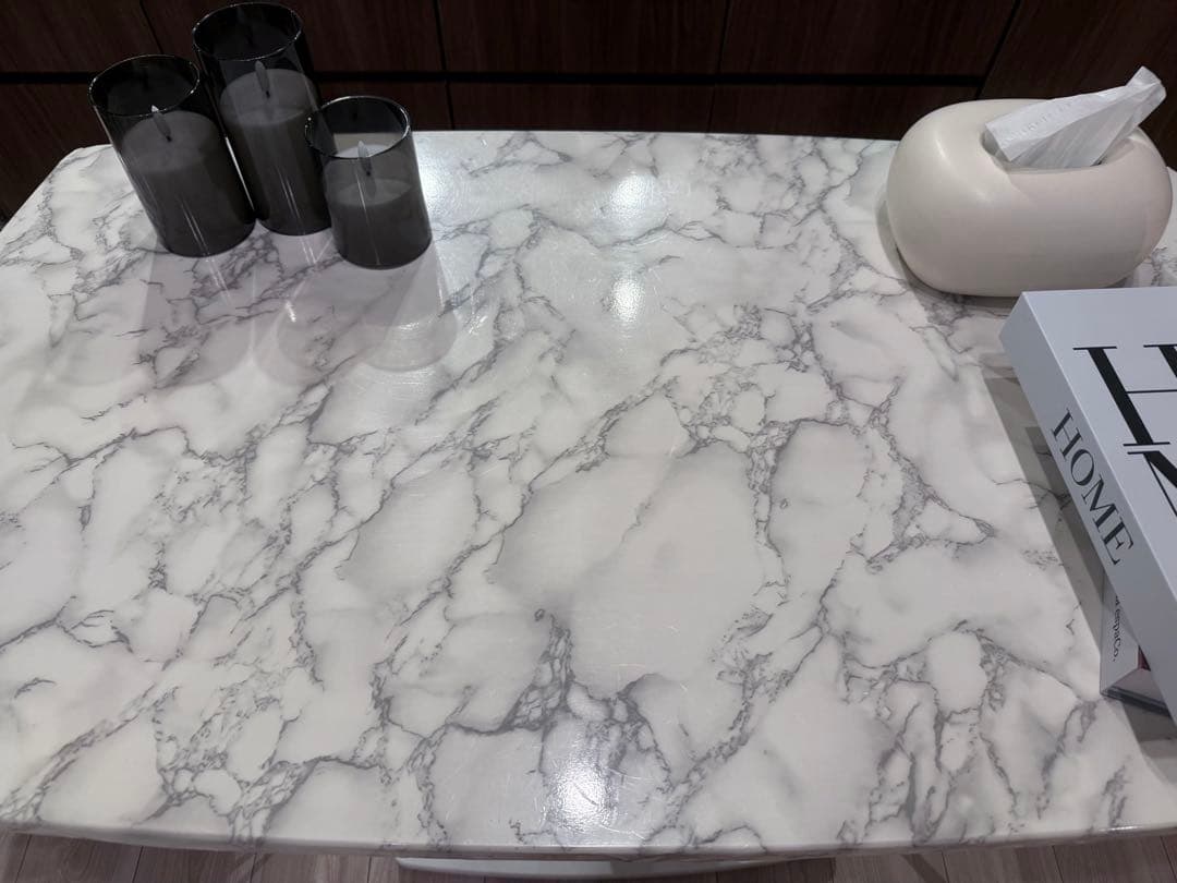 東京都　【デザイン × 機能性】ペダル昇降式 大理石調　ダイニングテーブル