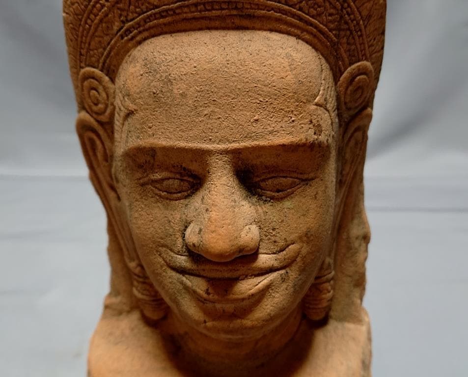 コレクター収集 タイ クメール仏像 頭部 台付 美術品・アンティーク