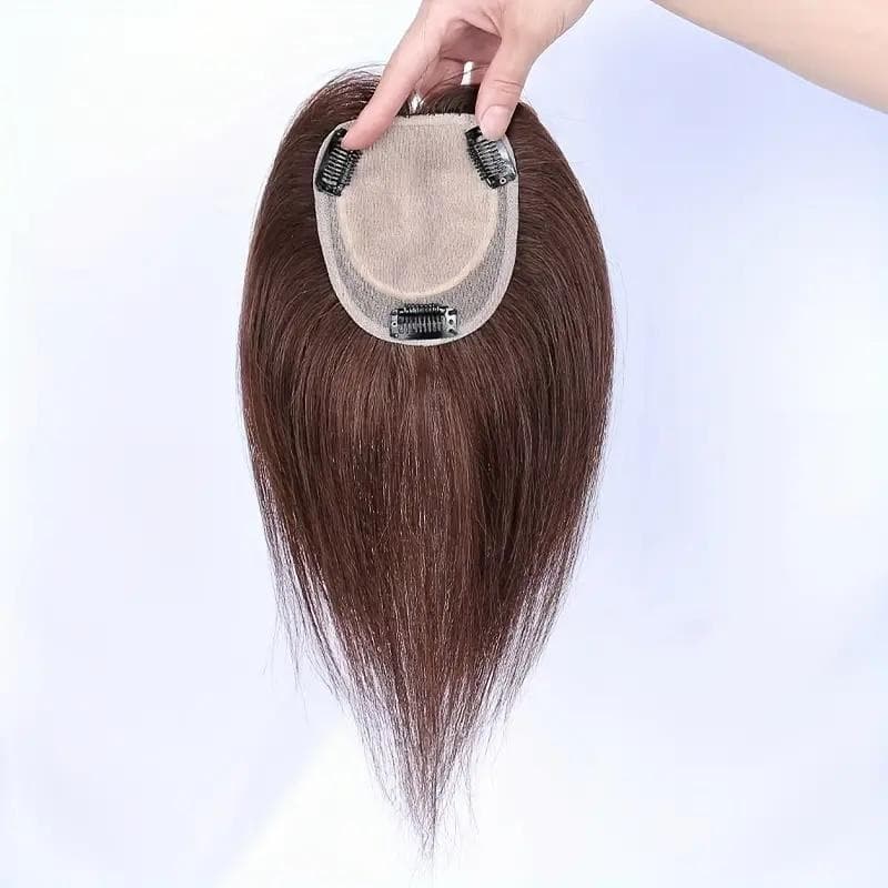 総手植え★人毛100％余裕の長さ25.4cm~30cm黒髪ヘアピース★自然な地肌