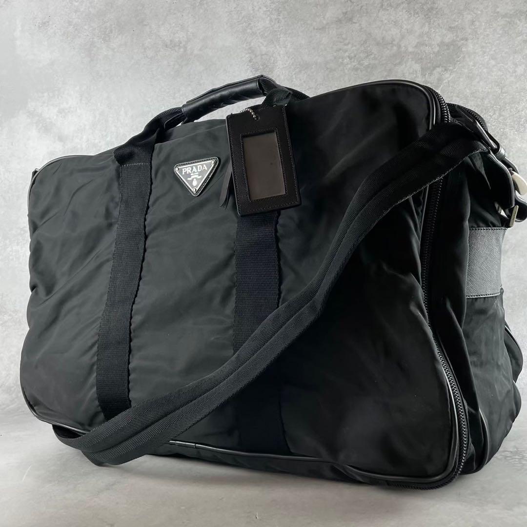 超美品☆PRADA 2way ボストンバック サフィアーノレザー ナイロン 黒