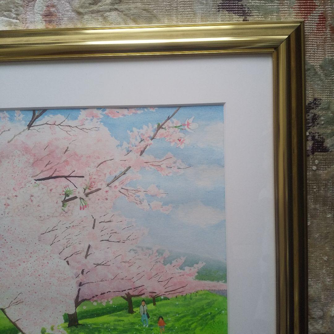 透明水彩画『桜並木』