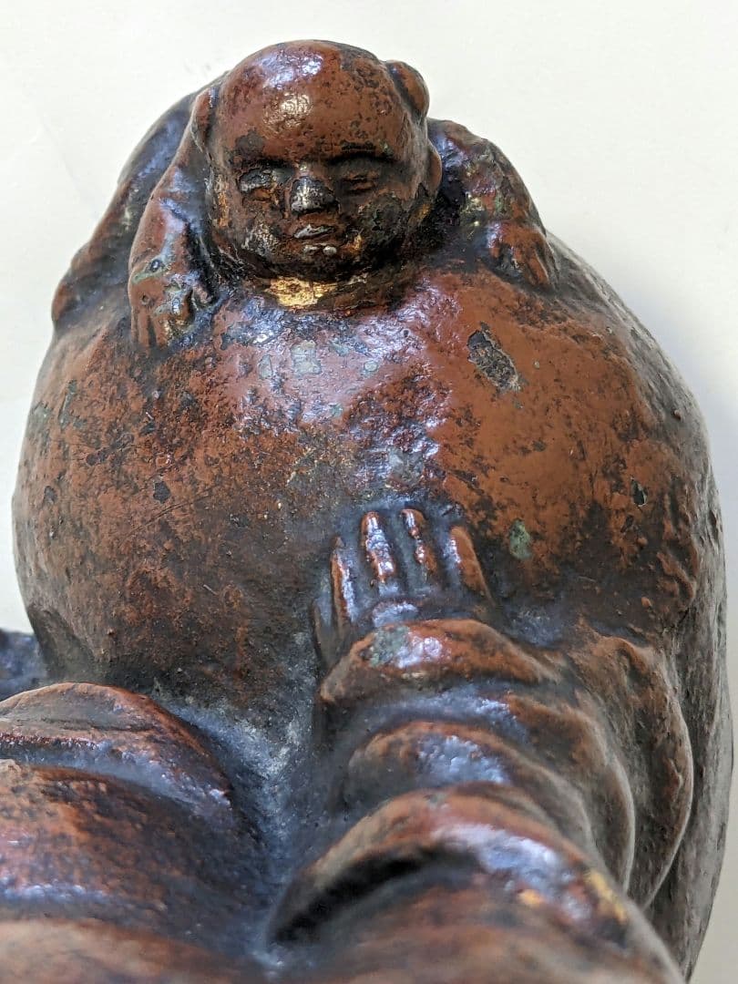 ♢時代物 置物飾り 江戸時代頃 唐子に布袋像？鉄製？備前焼置物 七福神