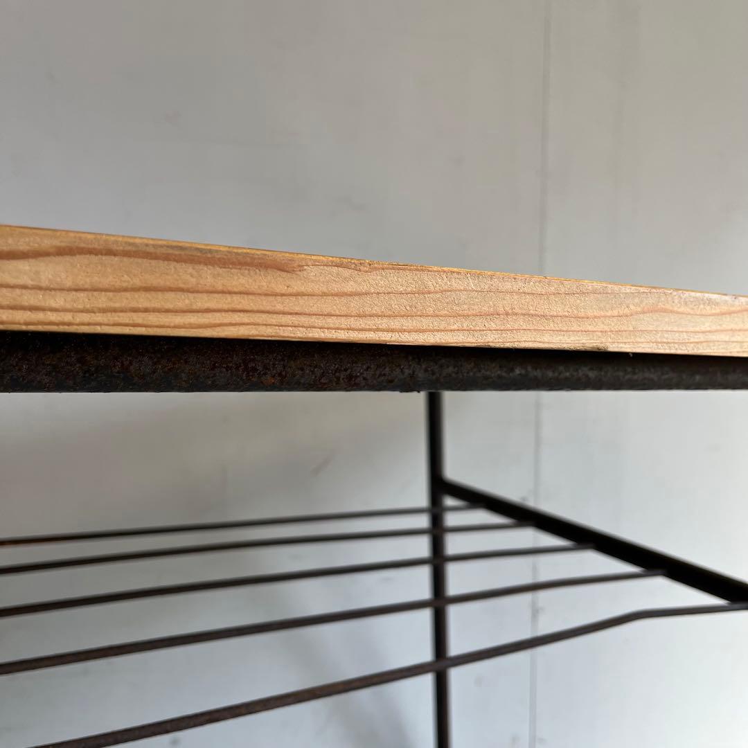 アンティーク アイアン テーブル 古材 一枚板 鉄脚 z542