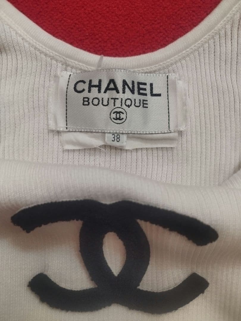 CHANEL　ロゴ生地縫い付けタンクトップ　38サイズ　超美品