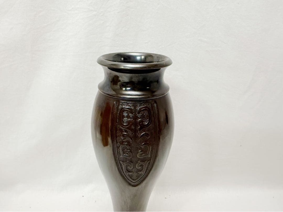 ほぼ未使用 華道具 鋳師 金森浄栄 唐銅花入 銅印 重さ約1.1kg 共箱