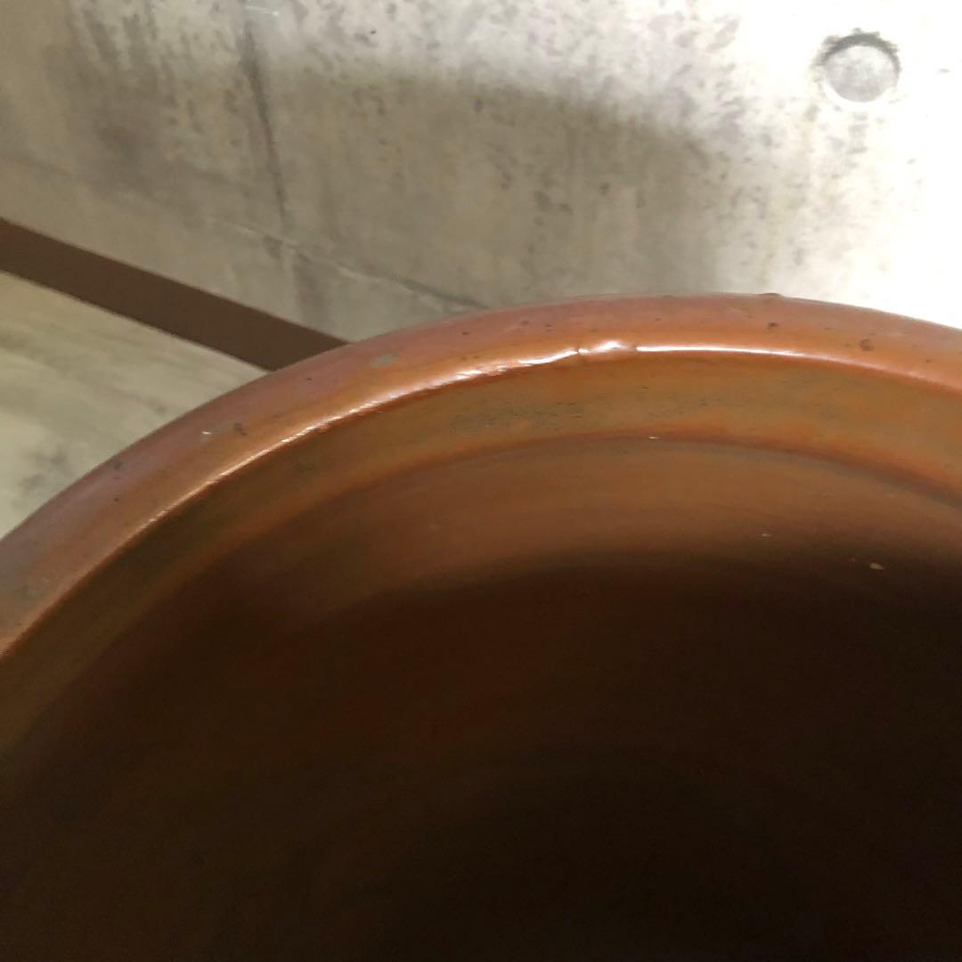 希少大型水甕かめつぼ漬物梅干し壺34cm水鉢睡蓮鉢陶器焼き物ビンテージ当時