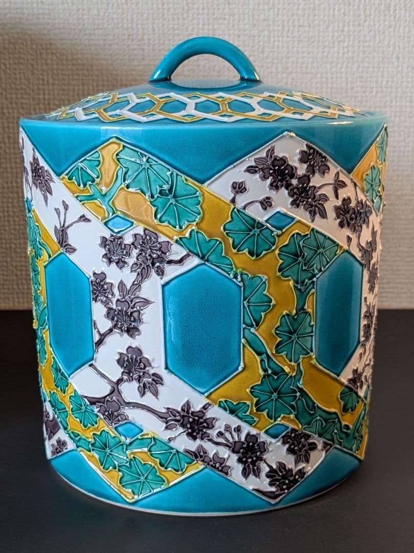 上作】京焼 古代浅黄交趾亀甲雲錦水指 中村翠嵐 - メルカリ