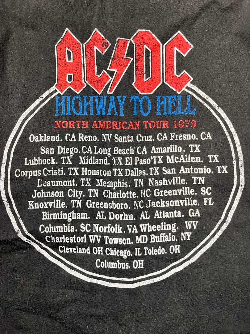 AC/DC ハイウェイ・トゥ・ヘル 1979ツアーロンT ブラックフェード XL