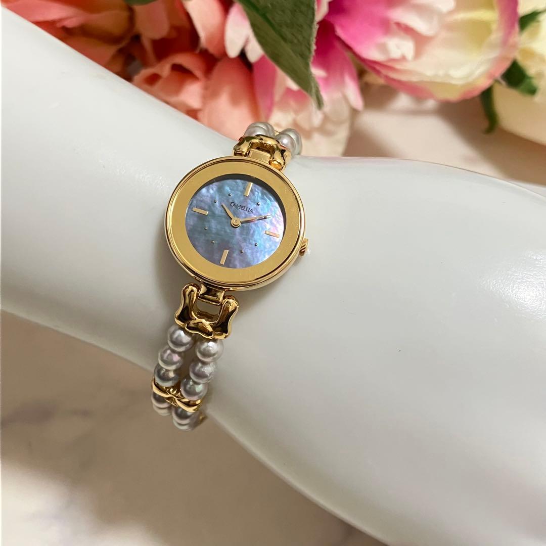 稼動品】CAMELLIA カメリア レディース パールウォッチ あこや真珠