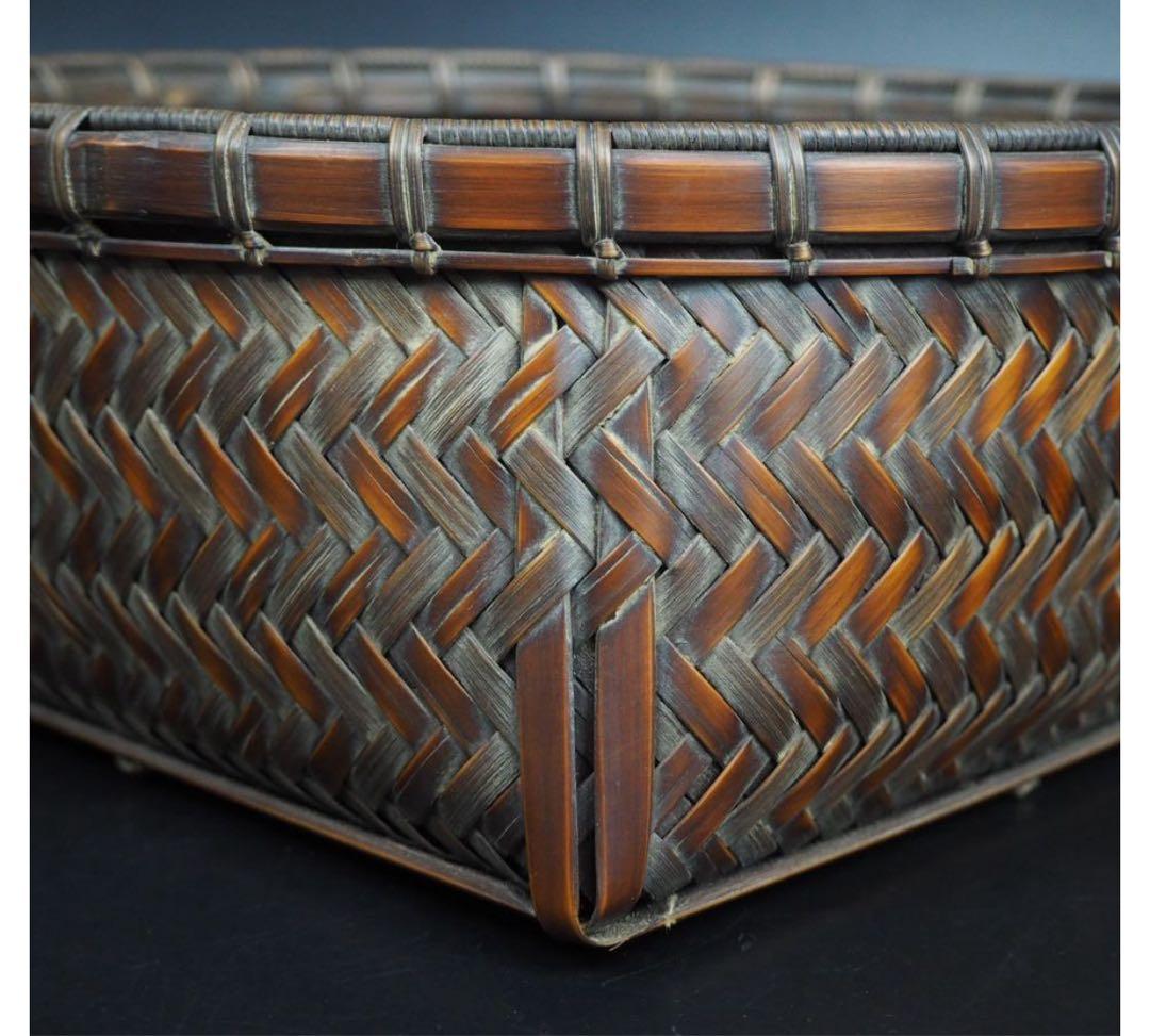 送料無料 篭師 石峰作 網代炭籠炭斗炭入 煎茶道具 木箱共箱 未使用