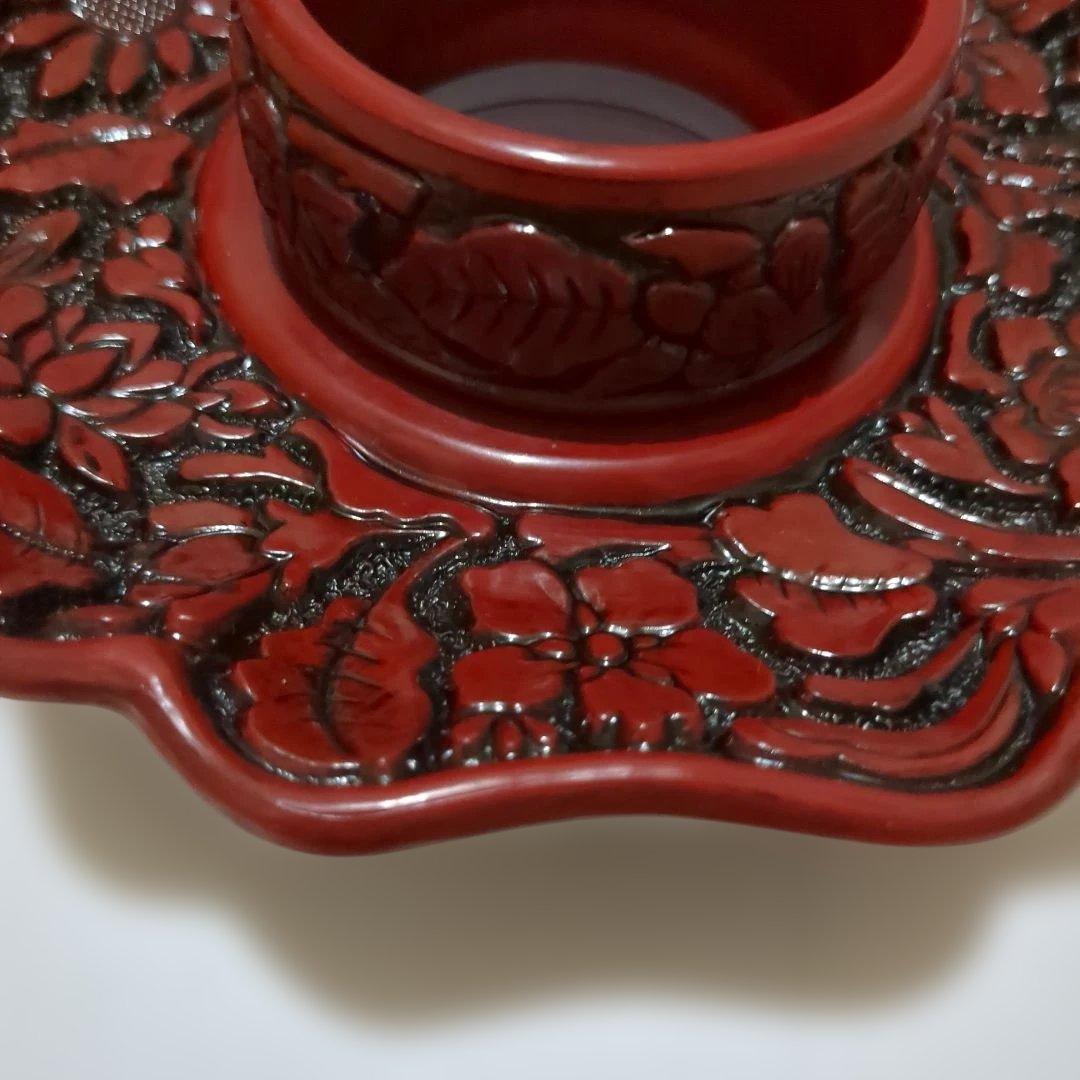 天目台 茶道 お茶の稽古 天目茶碗用 茶椀 えんじ色 彫り物