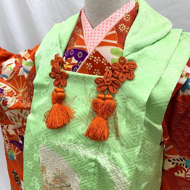 502ag32■七五三 節句 七歳 女児 着物&被布&長襦袢 扇■状態良好